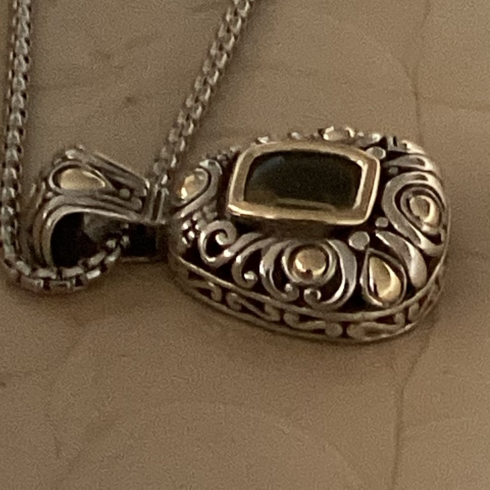 John Hardy Sterling Silver 18k Gold Peridot Large Slide Pendant & Necklace - Picture 11 of 13